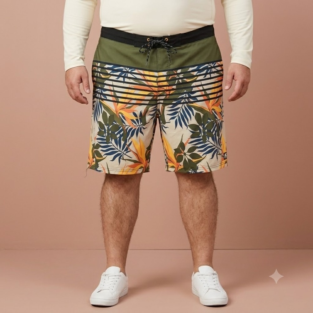 ZeroXposur Men's Board Shorts XXL‎ Olive Floral Tropical Swim Trunks EUC